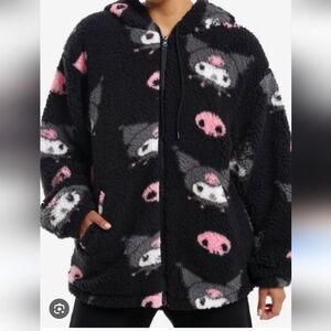 Kuromi Skull Sherpa Girls Full Zip Hoodie, Sz. XL